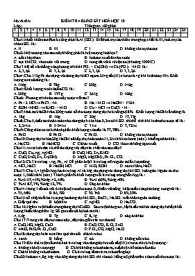 Đề kiểm tra khảo sát môn Hóa học Lớp 10